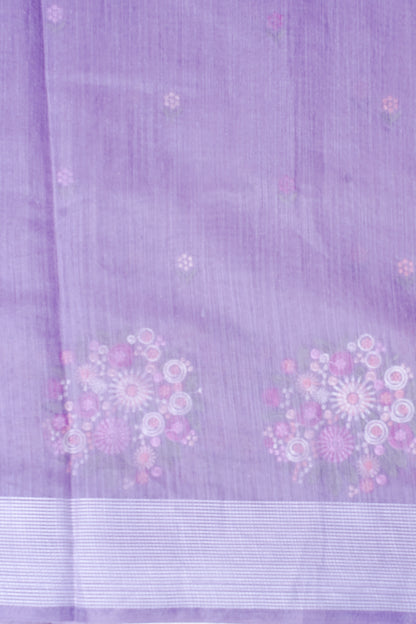 Lilac Linen Saree with Multicolor Floral Chikankari Embroidery