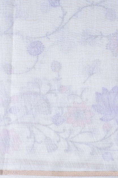 Off-White Cotton Saree with Multicolor Minakari Embroidery