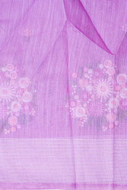 Lavender Linen Saree with Multicolor Floral Chikankari Embroidery