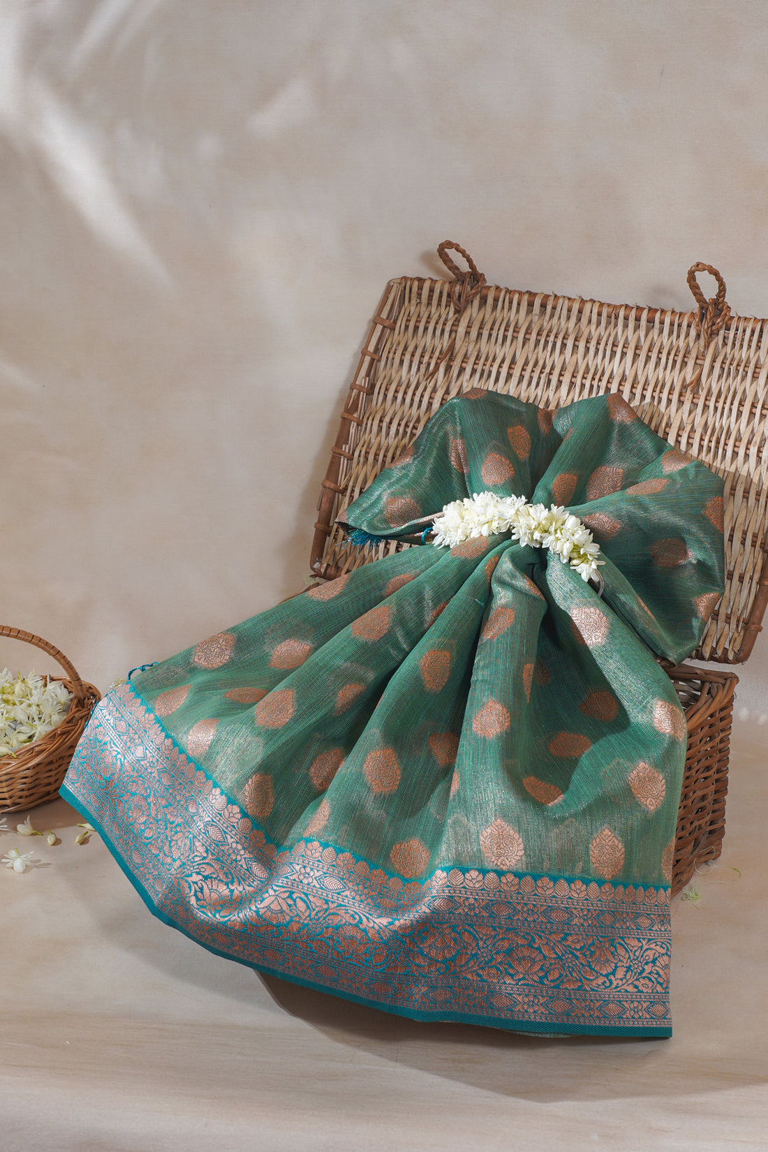 Green Banarasi Copper Buta Saree