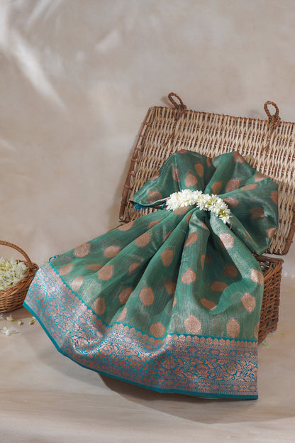 Green Banarasi Copper Buta Saree