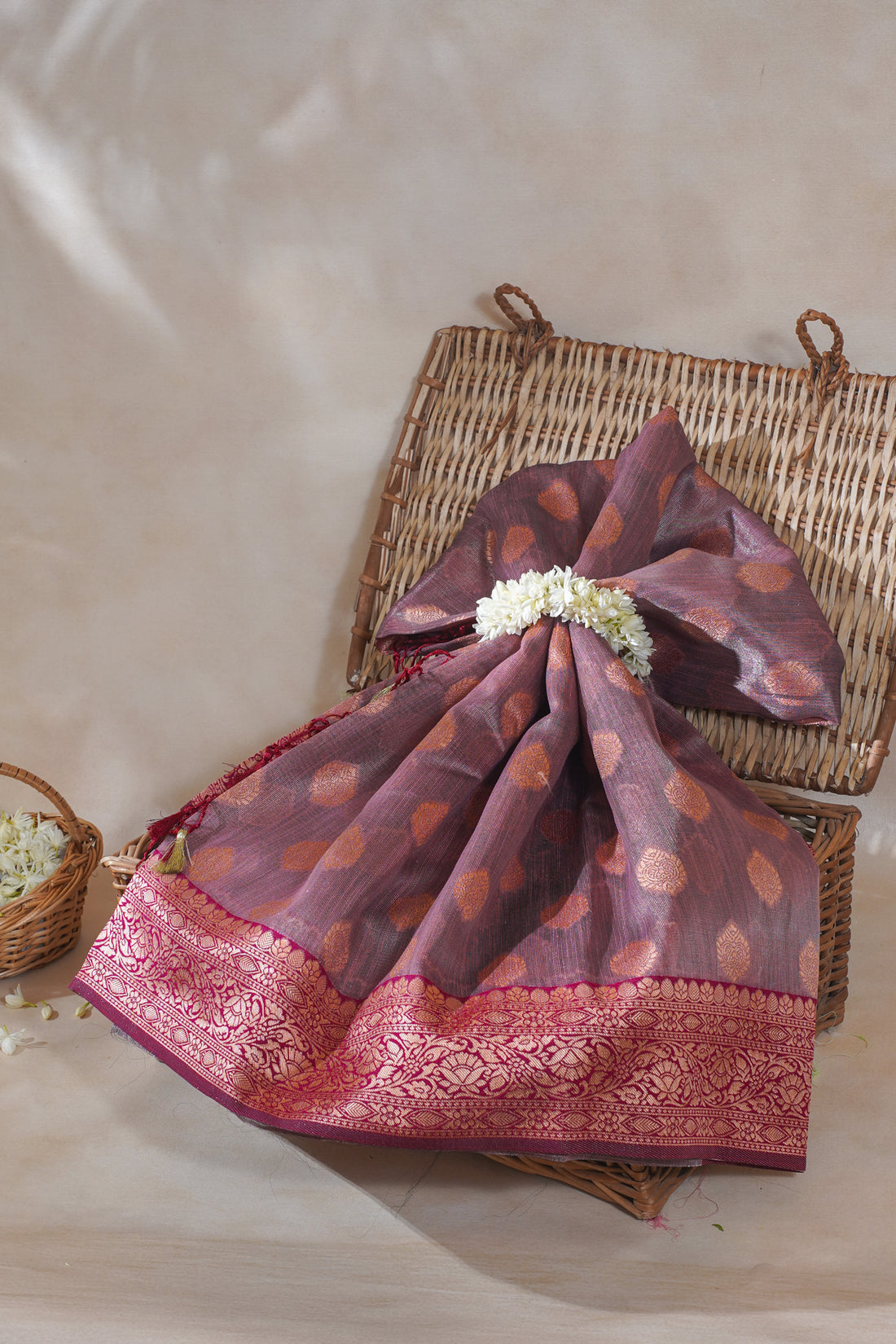 Maroon Banarasi Copper Buta Saree