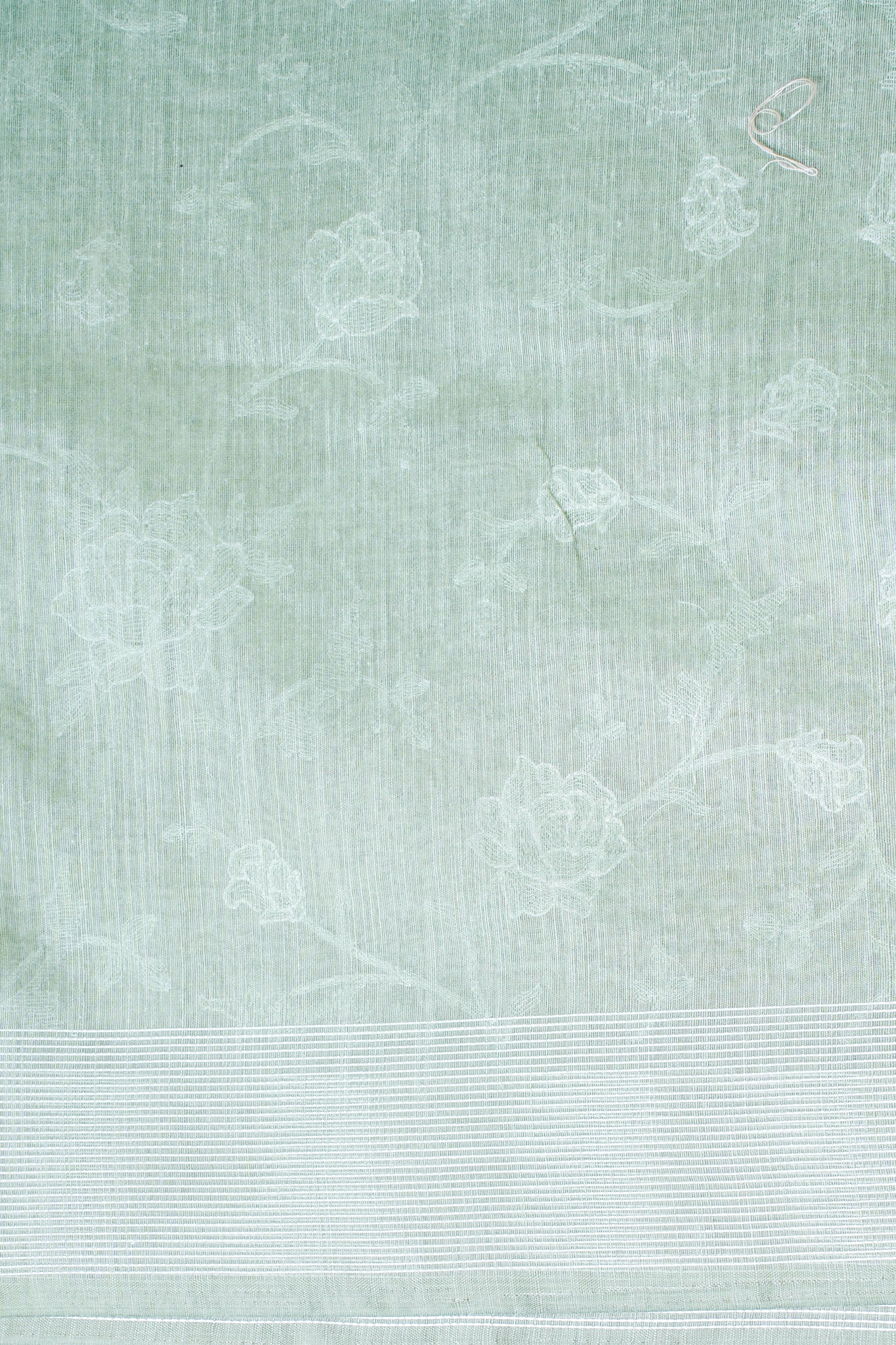 Sage Green Pure Linen Saree with White Chikankari Embroidery