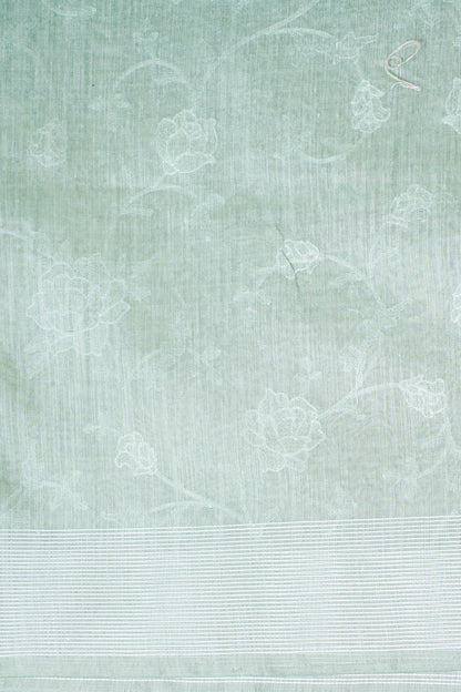 Sage Green Pure Linen Saree with White Chikankari Embroidery