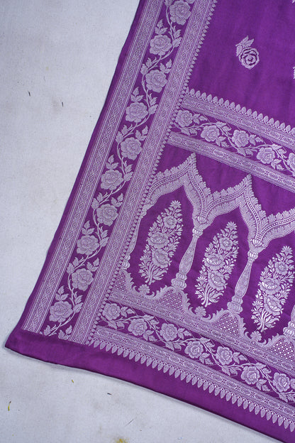 Deep Purple Banarasi Mashru Katan Silk Saree
