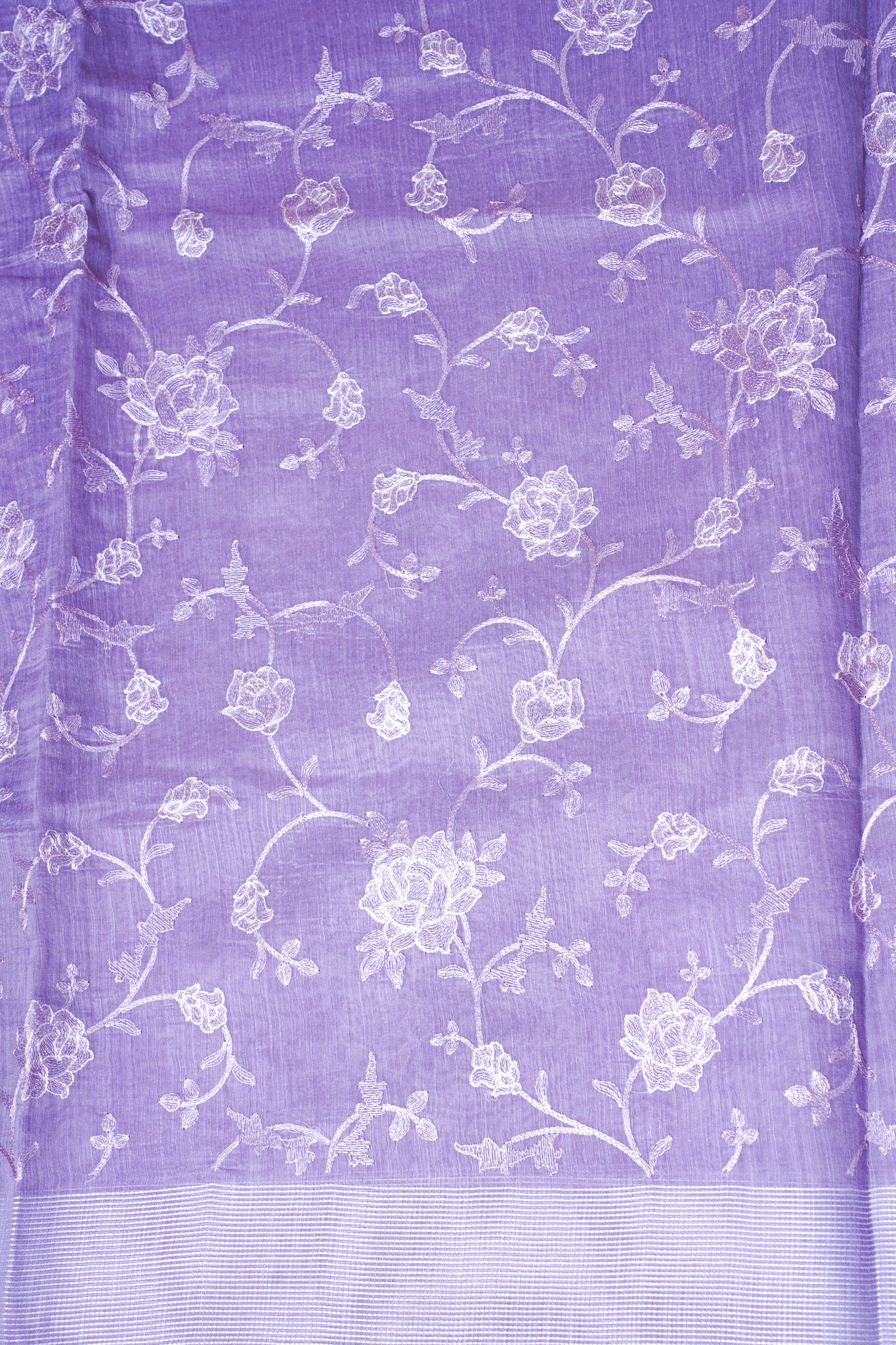 Lilac Pure Linen Saree with White Chikankari Embroidery