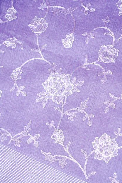 Lilac Pure Linen Saree with White Chikankari Embroidery