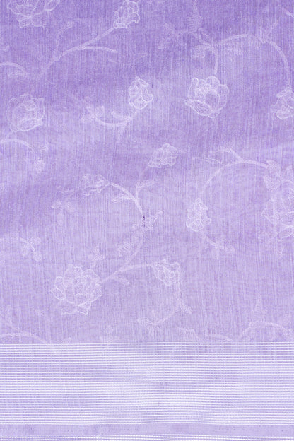 Lilac Pure Linen Saree with White Chikankari Embroidery