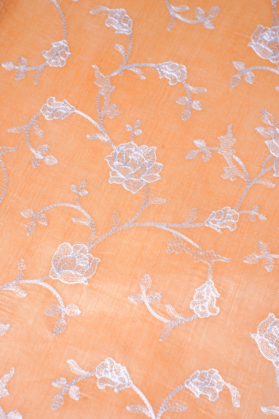 Peach Pure Linen Saree with White Chikankari Embroidery