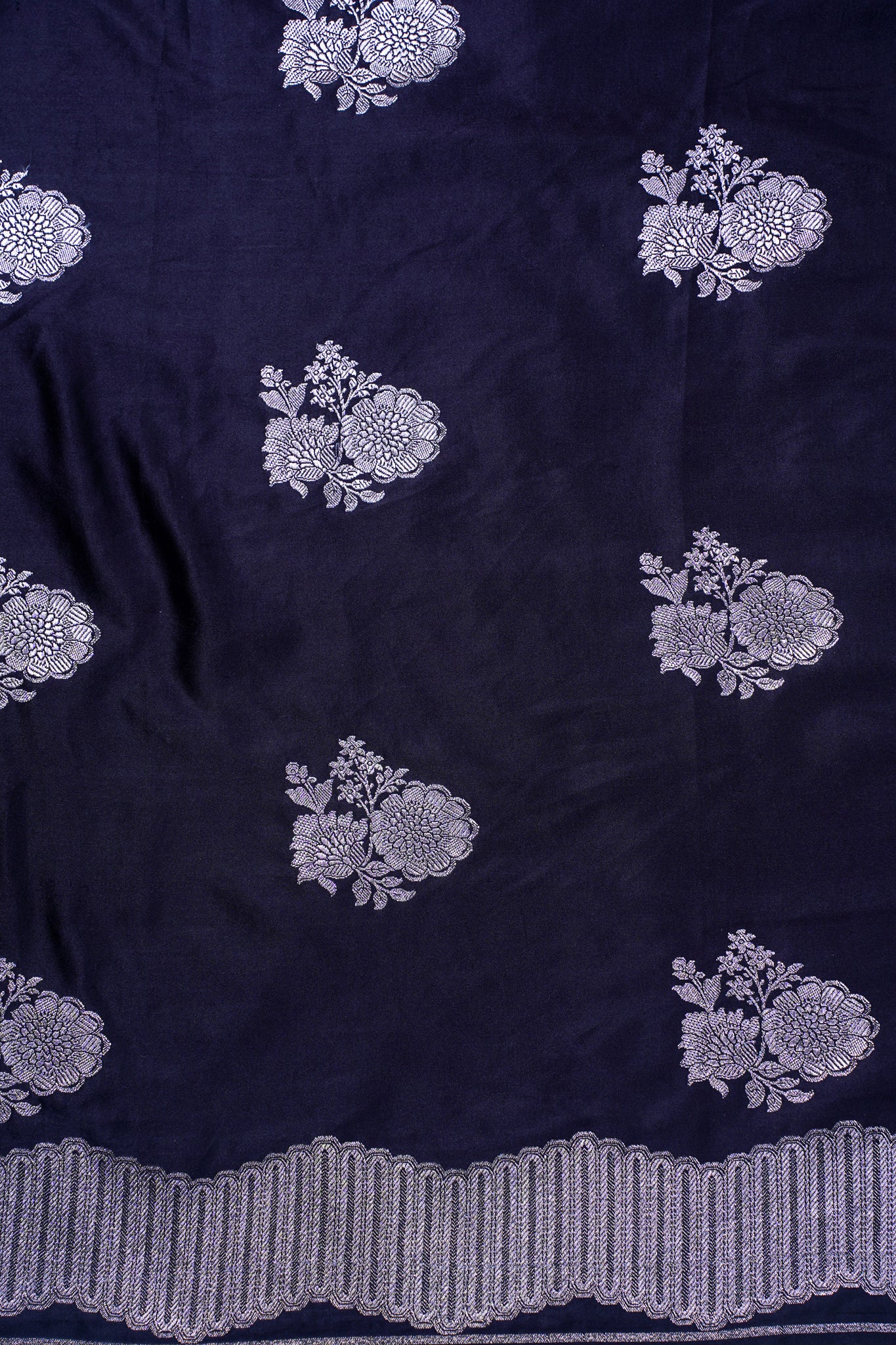 Deep Navy Blue Banarasi Mashru Katan Silk Saree
