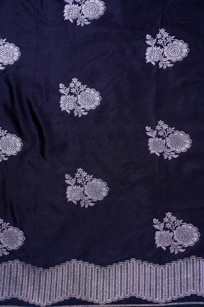 Deep Navy Blue Banarasi Mashru Katan Silk Saree