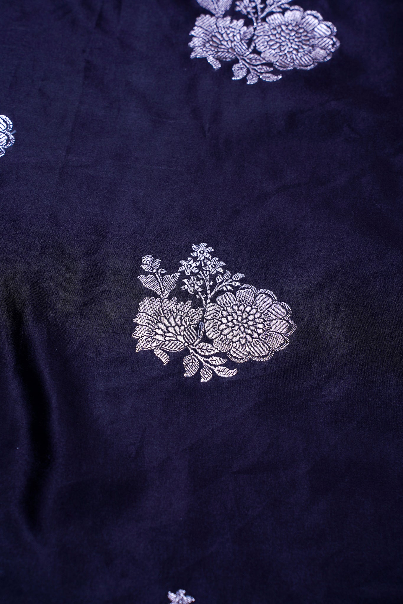 Deep Navy Blue Banarasi Mashru Katan Silk Saree