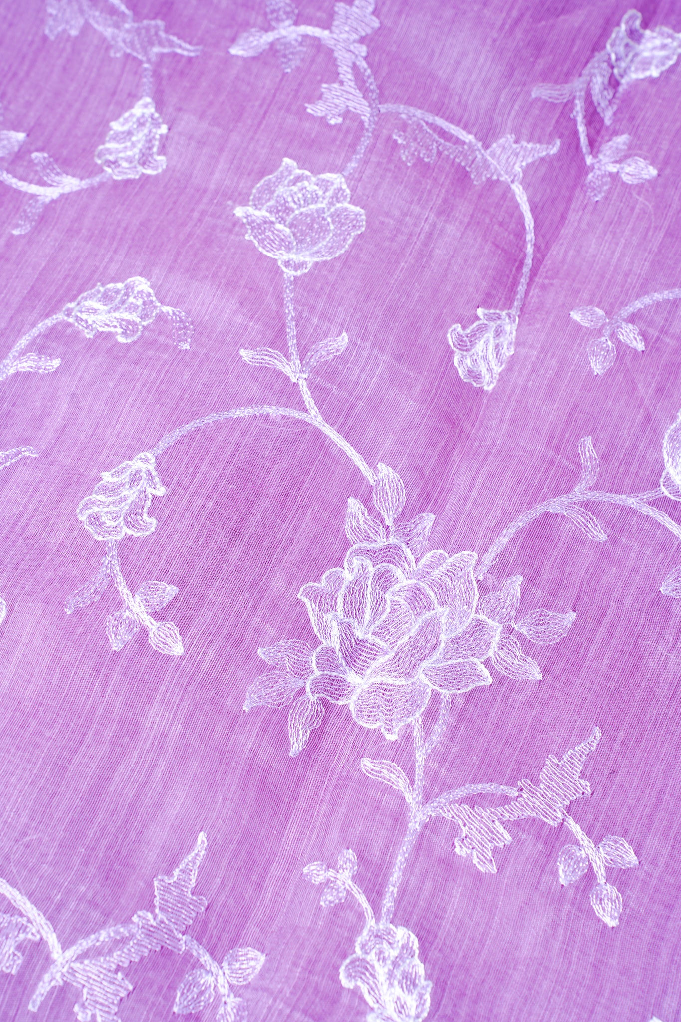 Lavender Pure Linen Saree with White Chikankari Embroidery