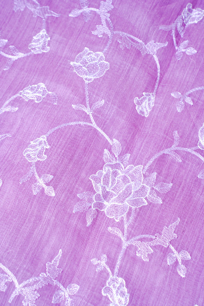Lavender Pure Linen Saree with White Chikankari Embroidery