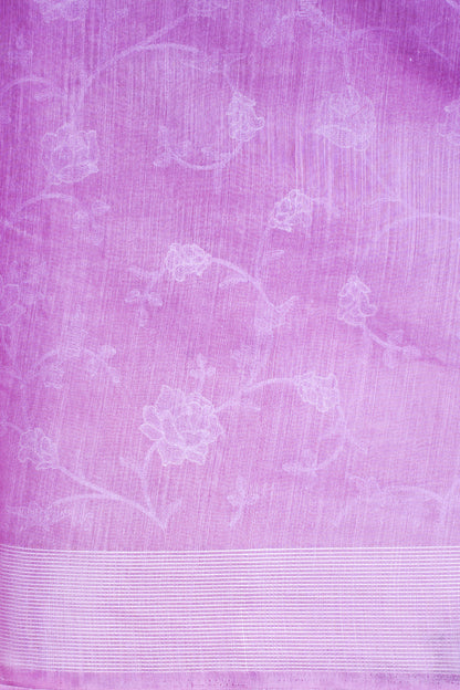 Lavender Pure Linen Saree with White Chikankari Embroidery