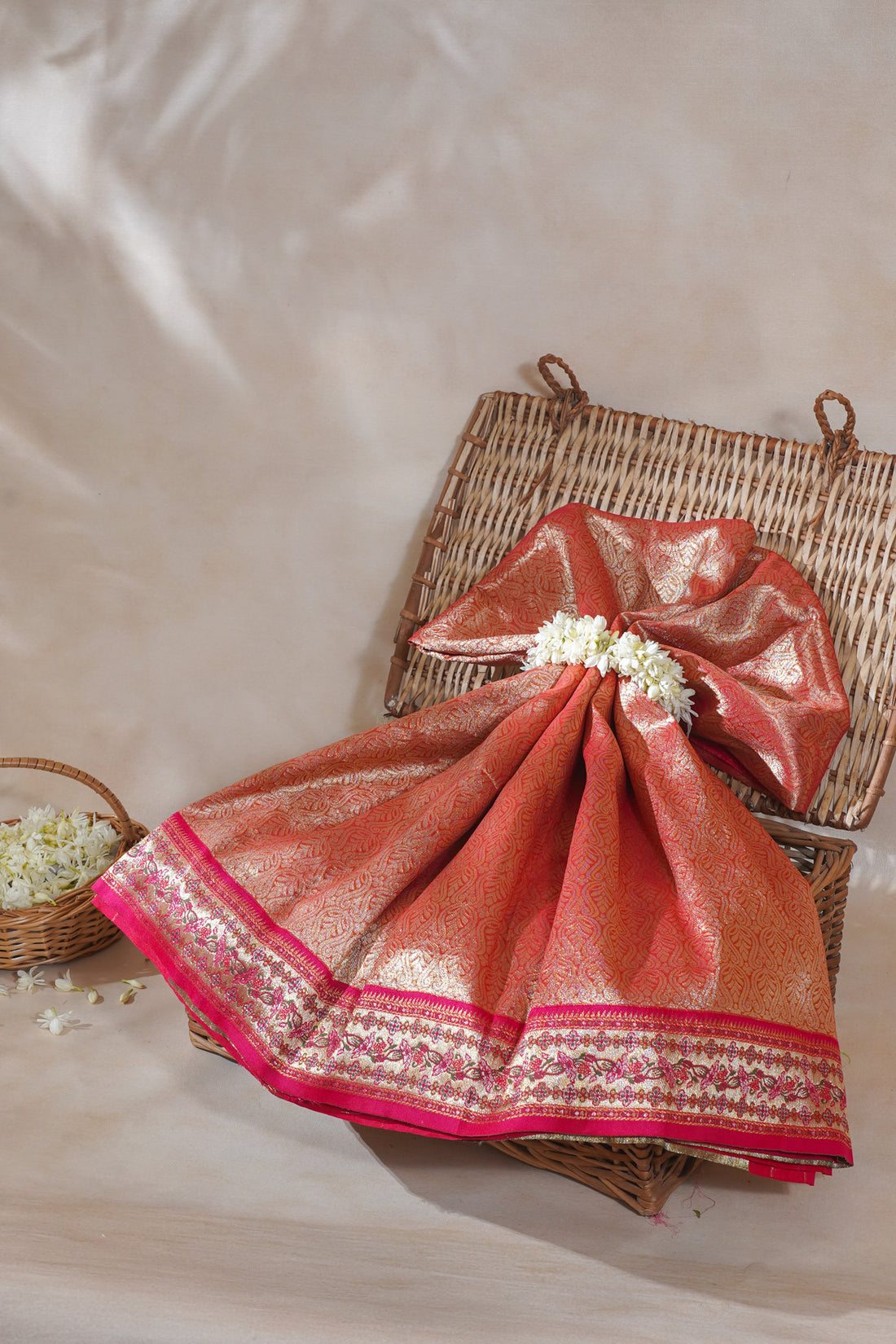 Rust Orange Brocade Banarasi Saree