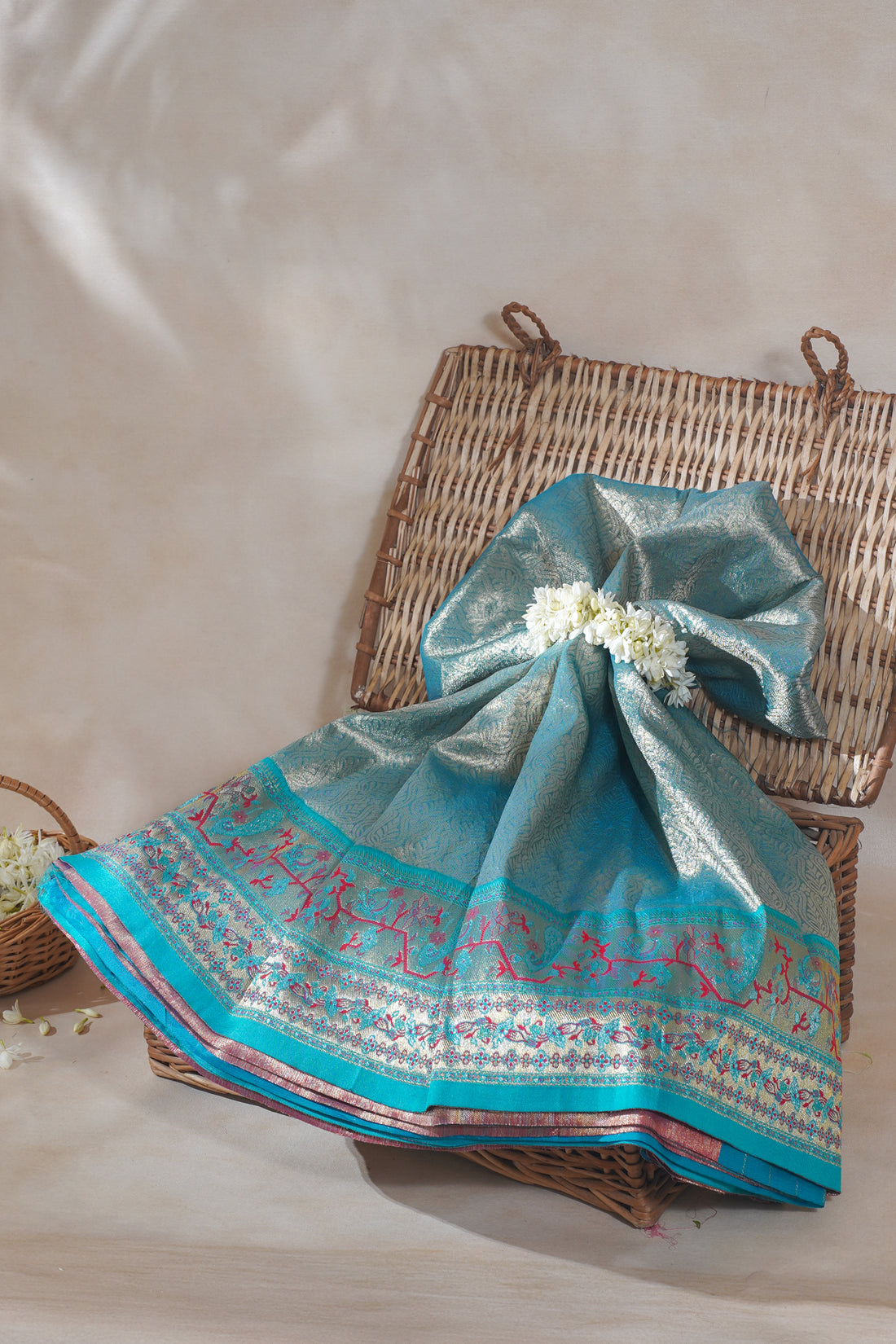 turquoise blue brocade Banarasi saree