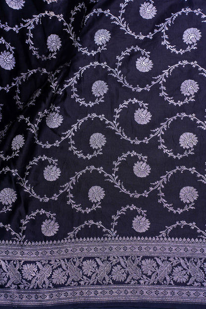 Charcoal Grey Banarasi Mashru Katan Silk Saree