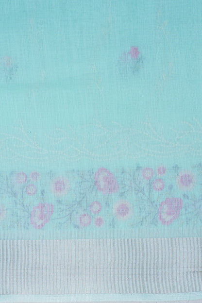 Mint Green Cotton Saree with Minakari Floral Embroidery
