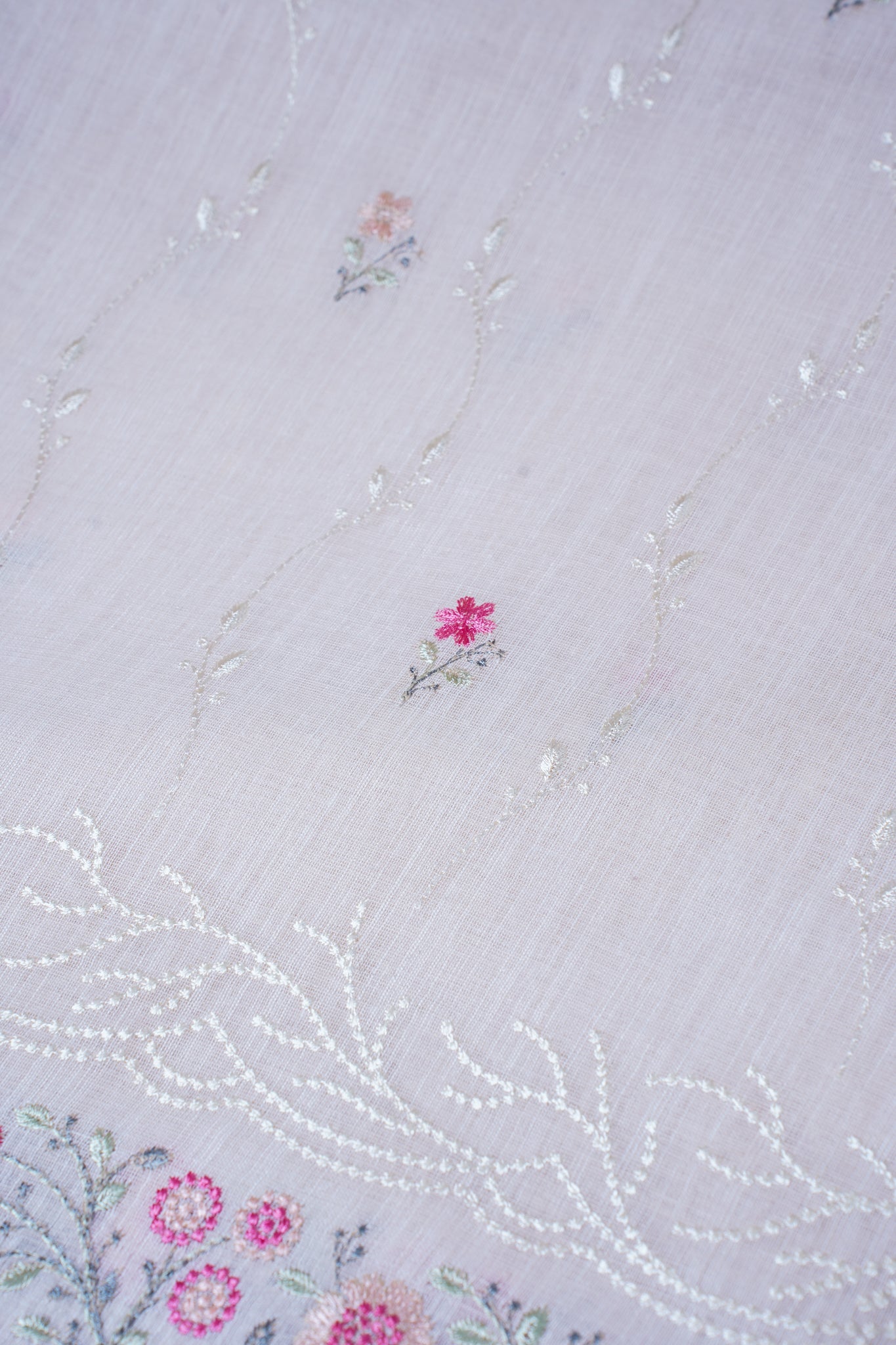 Ivory White Cotton Saree with Minakari Floral Embroidery