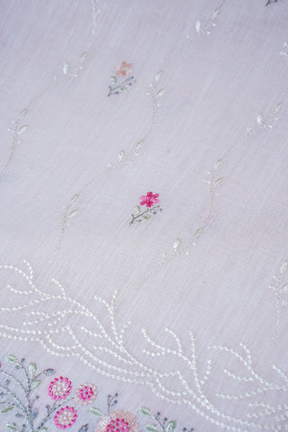 Ivory White Cotton Saree with Minakari Floral Embroidery