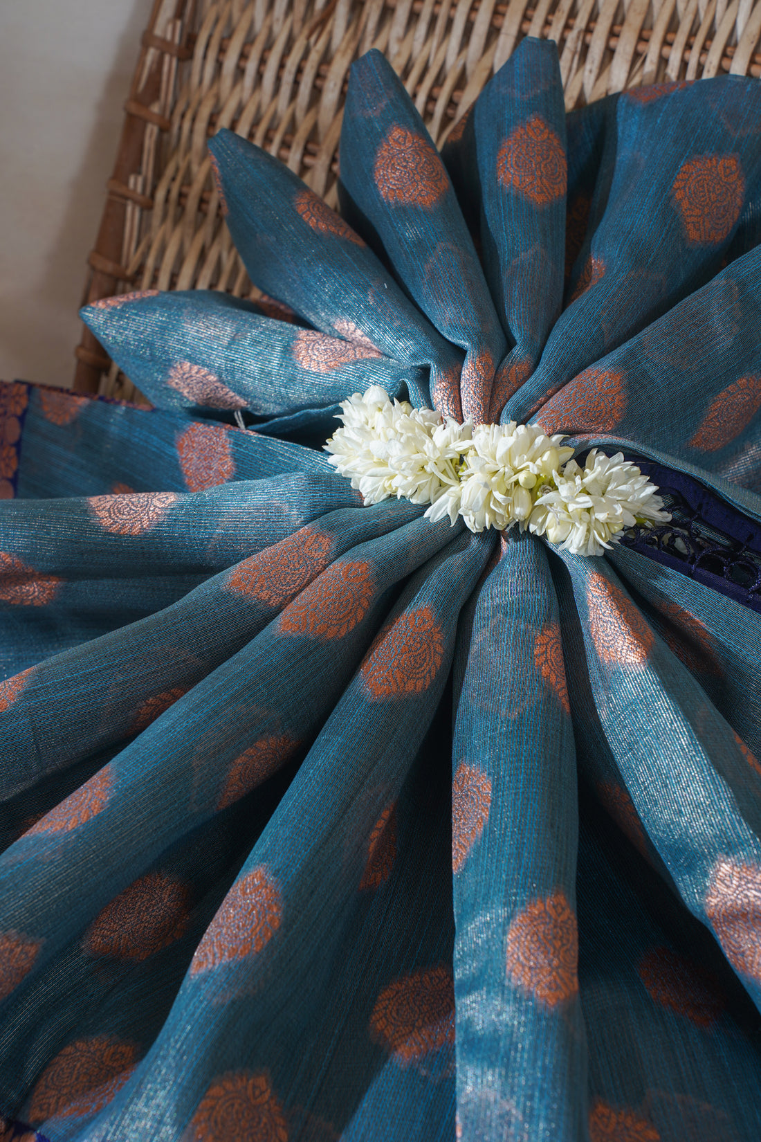 Teal Banarasi Copper Buta Saree