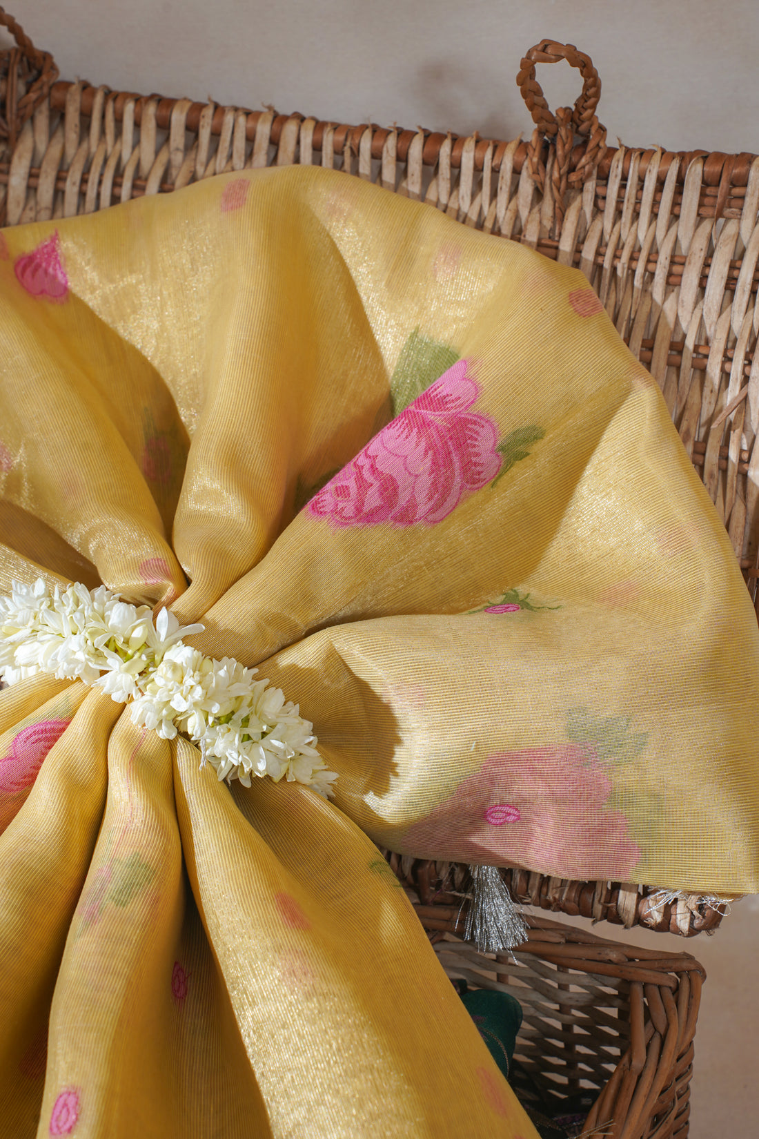 Yellow Linen Silk Minakari Saree