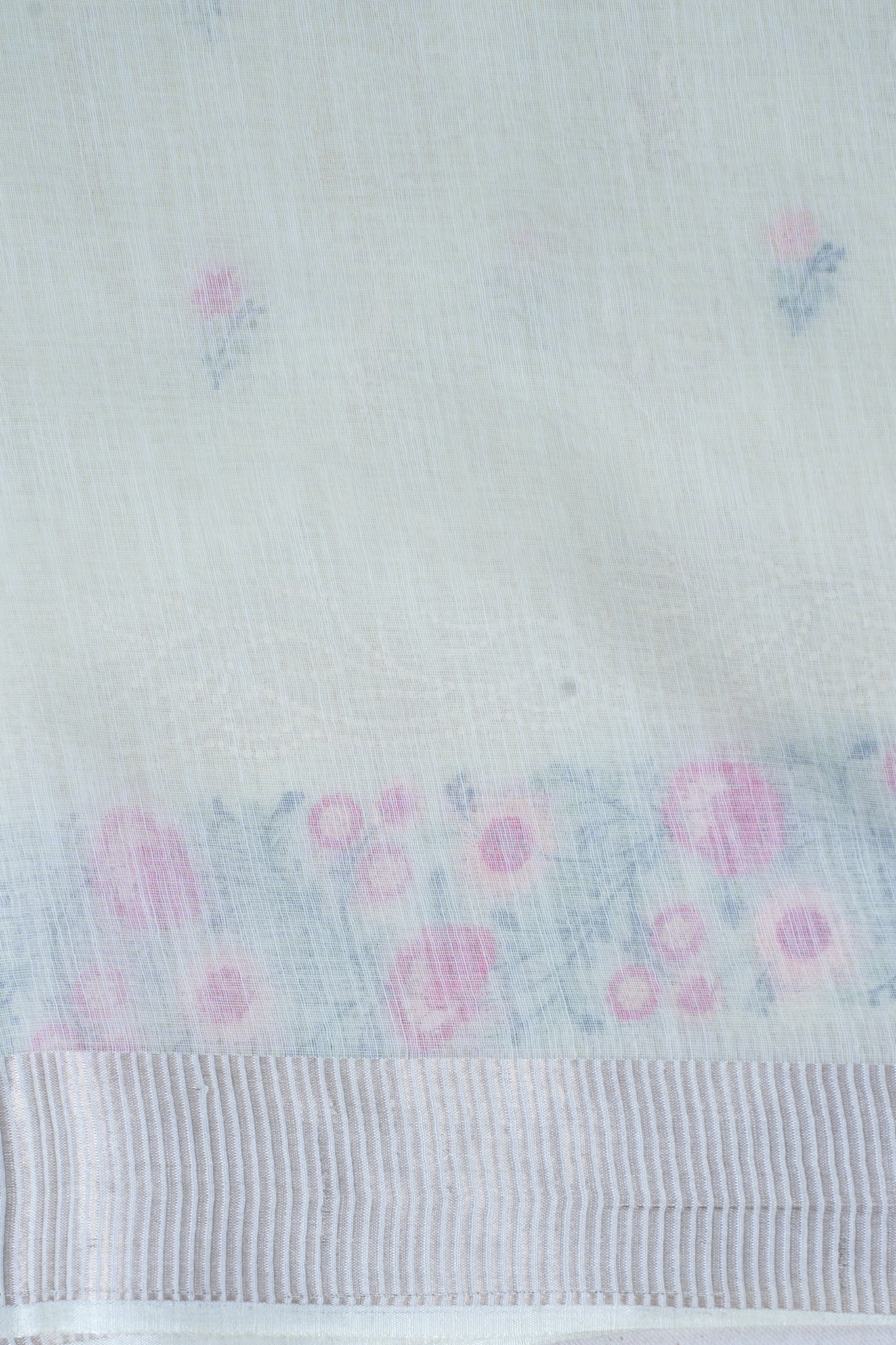 Lemon White Cotton Saree with Minakari Floral Embroidery