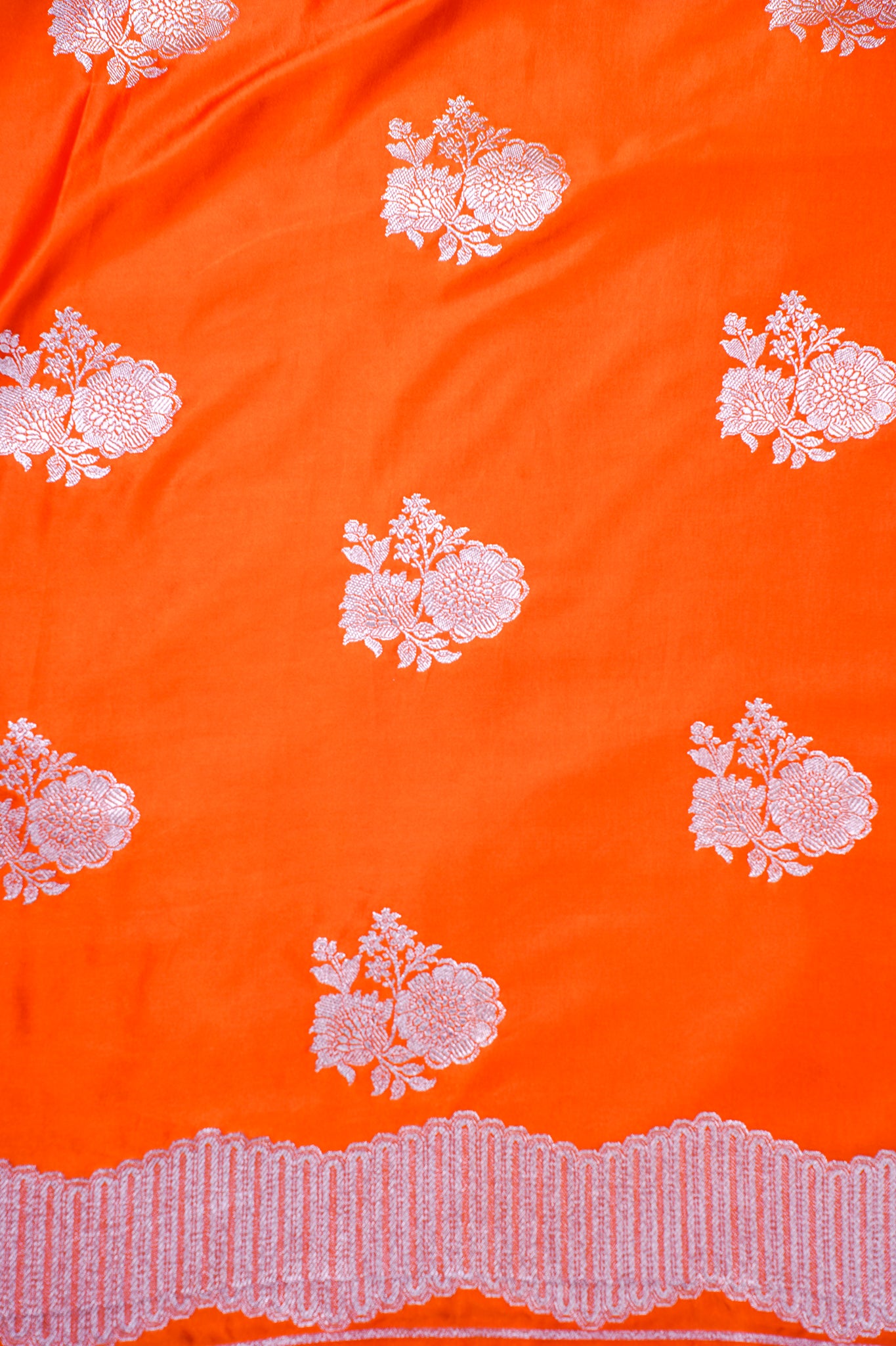 Bright Orange Banarasi Mashru Katan Silk Saree