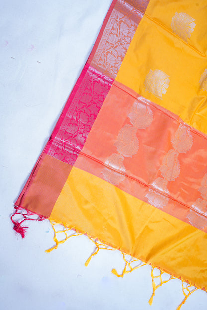 Mustard Yellow Banarasi Silk Saree with Buta Work