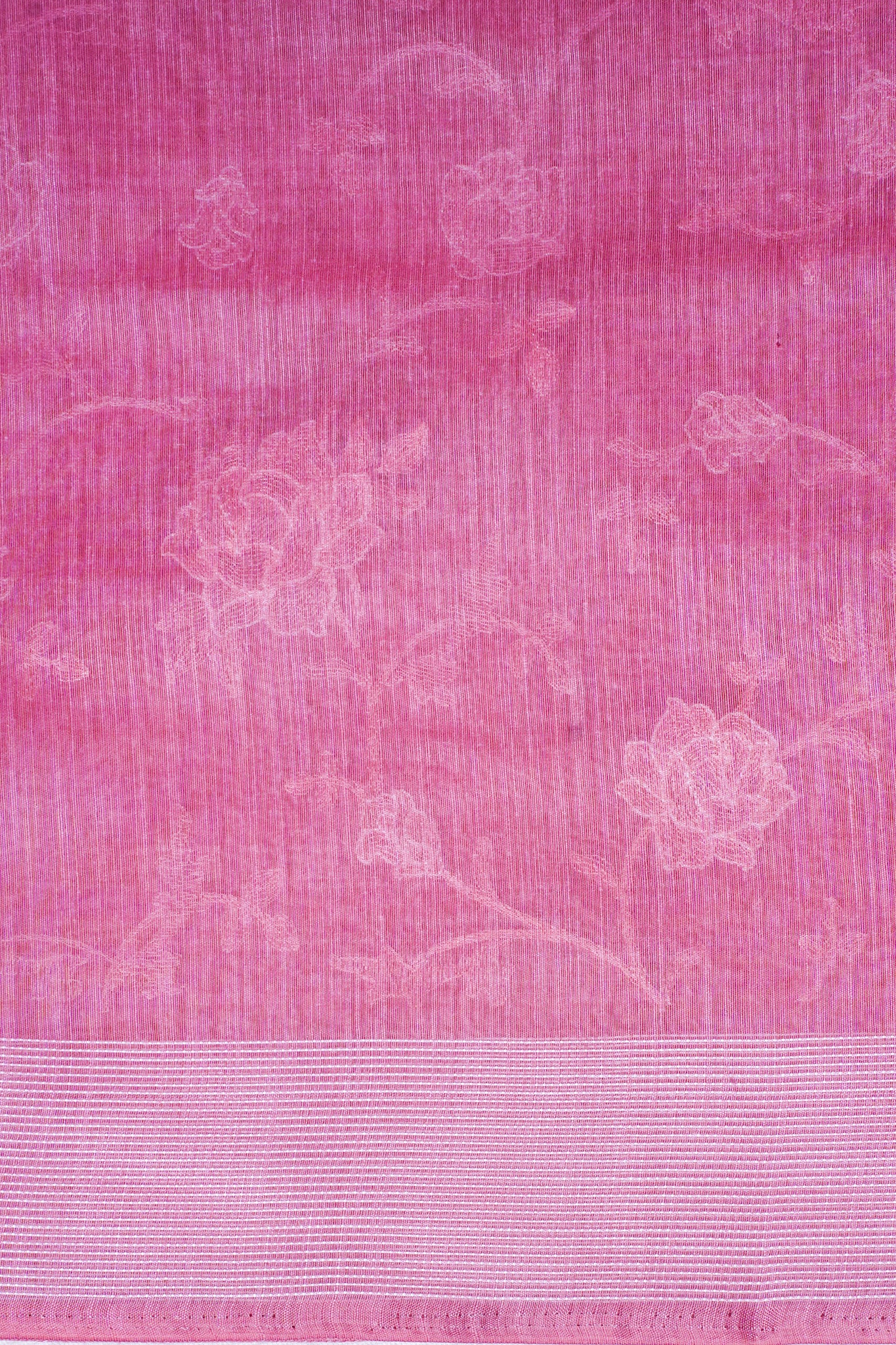 Rose Pink Linen Saree with White Chikankari Embroidery
