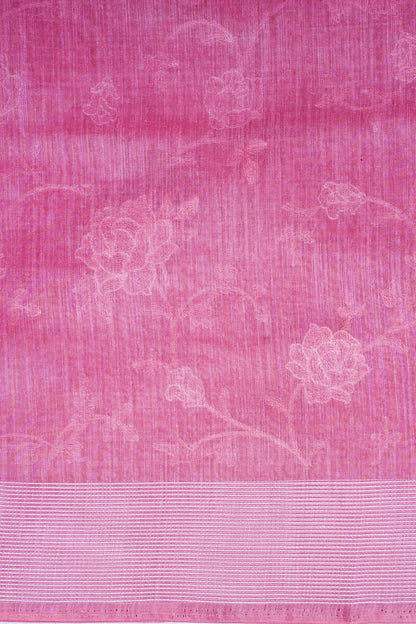 Rose Pink Linen Saree with White Chikankari Embroidery