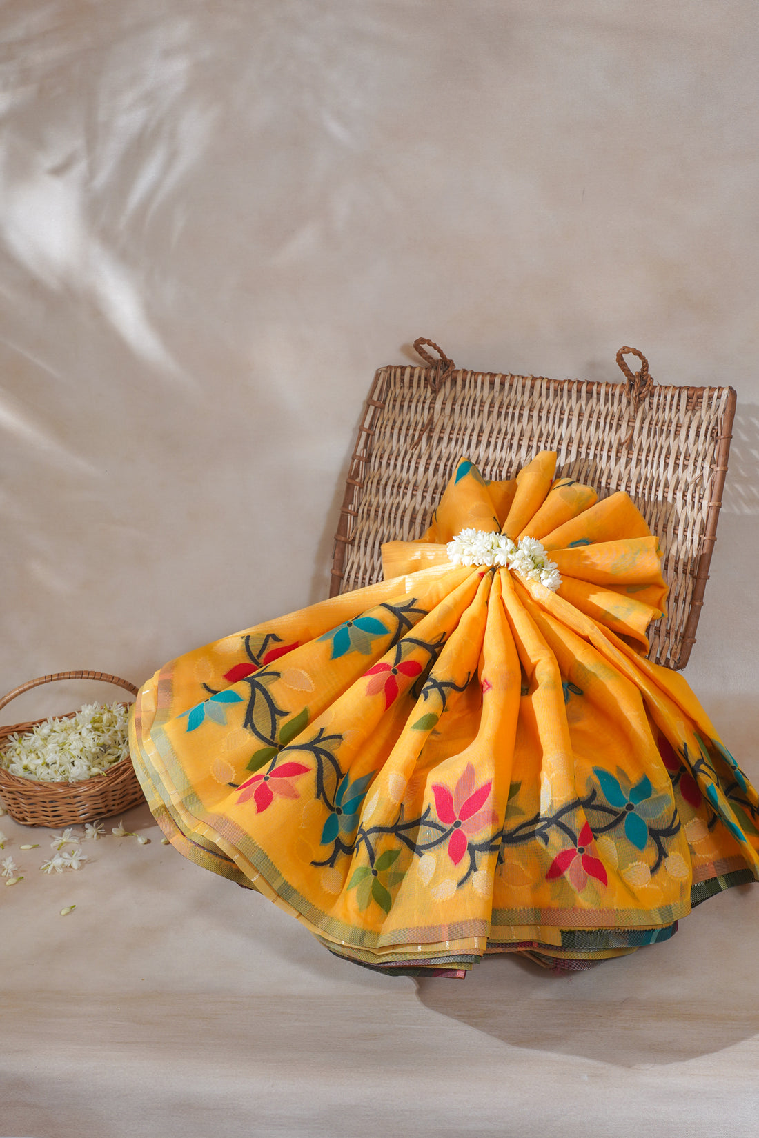 Yellow Cotton Jamdani Saree