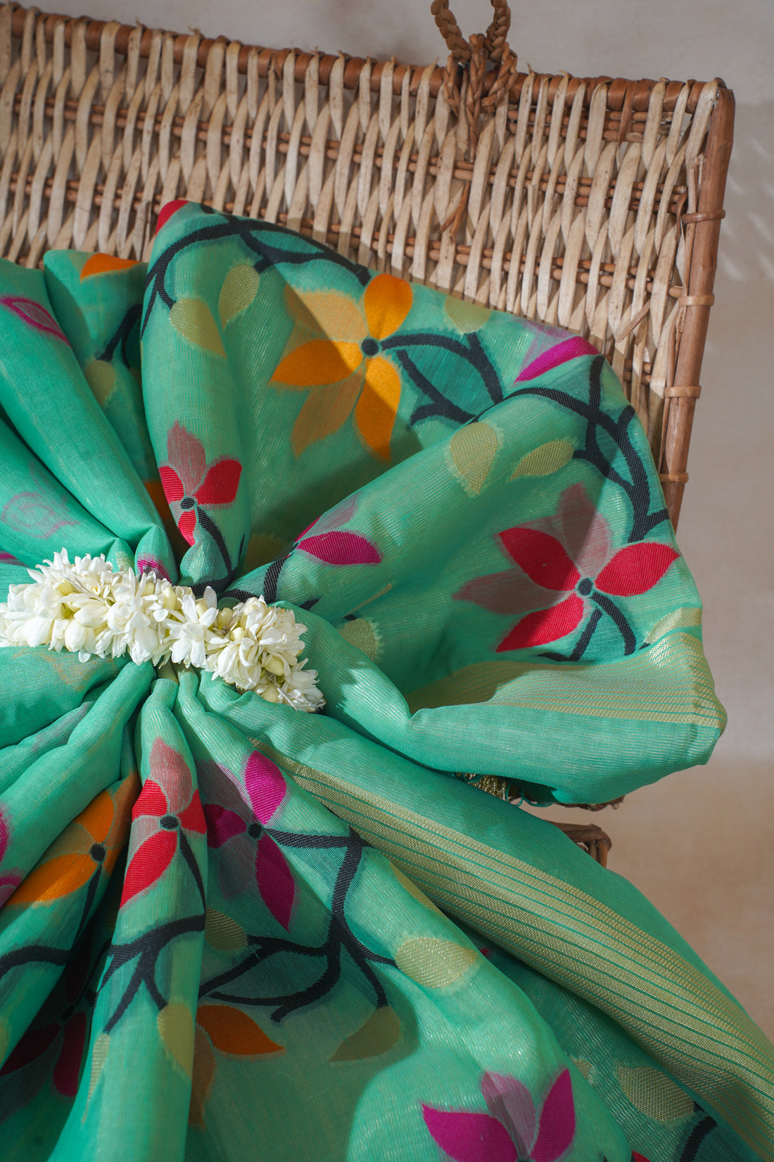 Green Cotton Jamdani Saree