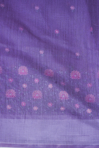 Purple Linen Saree with Multicolor Chikankari Embroidery
