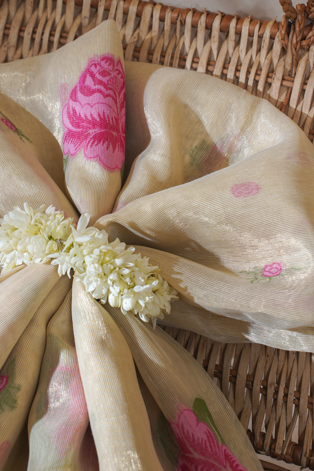 Ivory Beige Linen Silk Minakari Saree