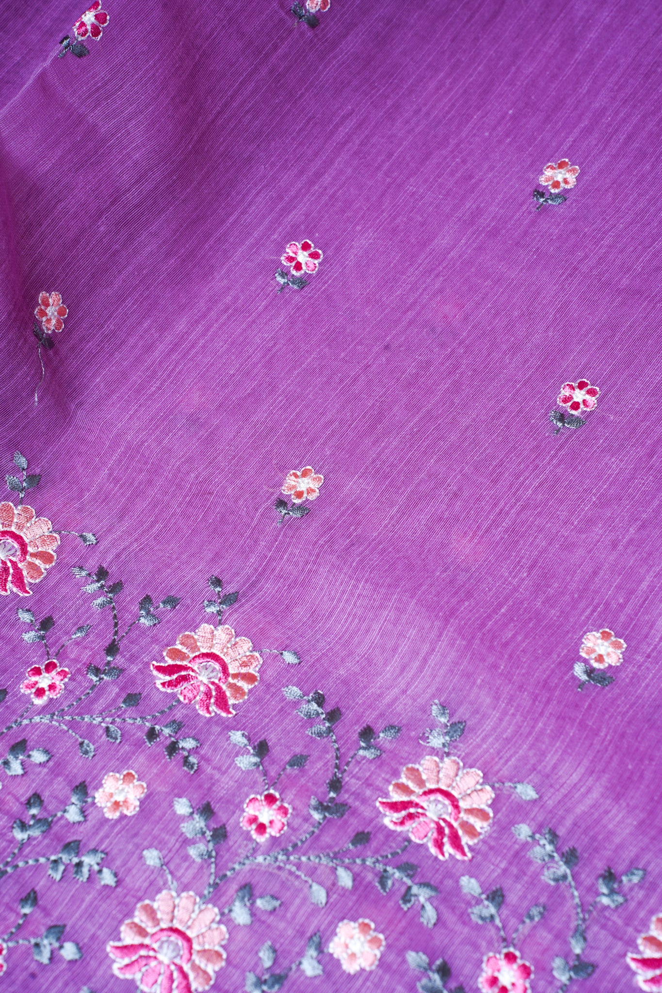 Lavender Linen Saree with Multicolor Chikankari Embroidery