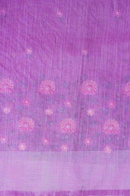 Lavender Linen Saree with Multicolor Chikankari Embroidery
