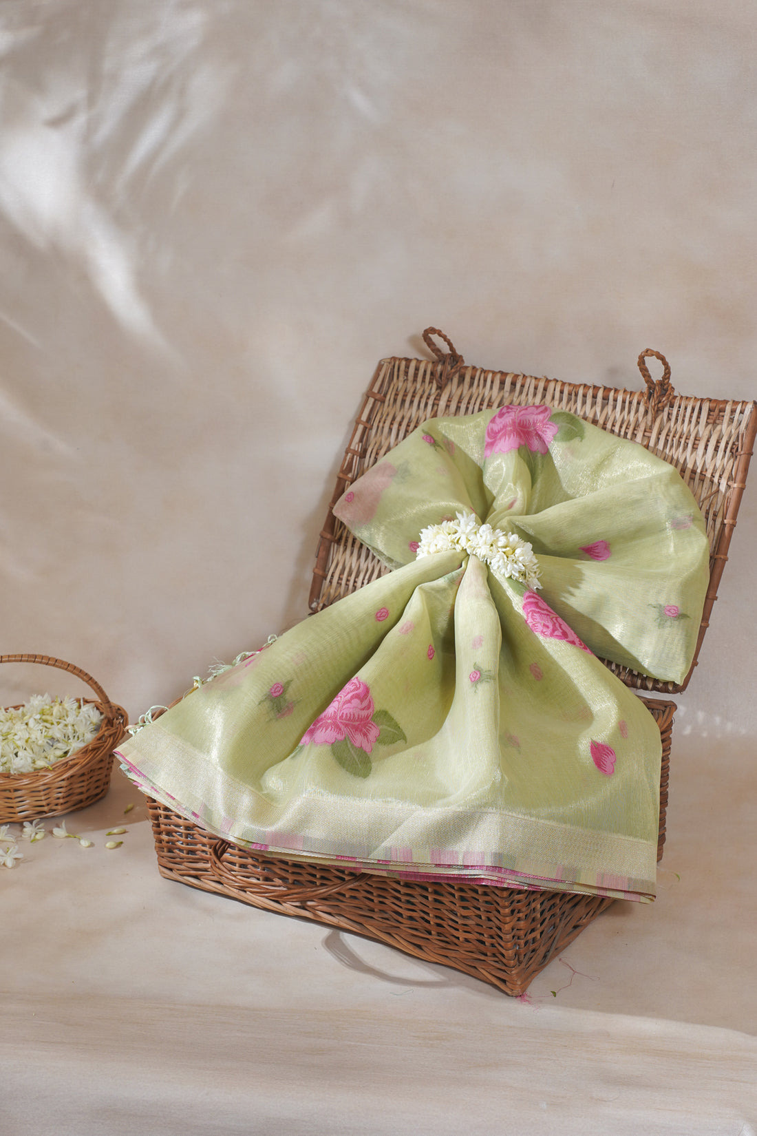 Light Green Linen Silk Minakari Saree