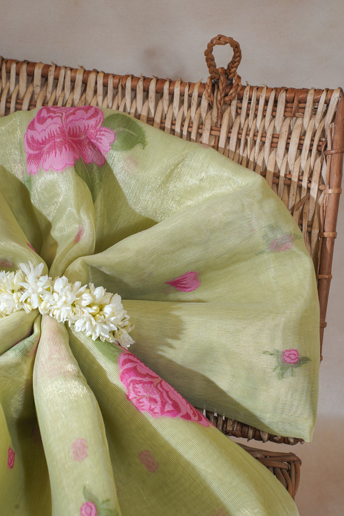 Light Green Linen Silk Minakari Saree