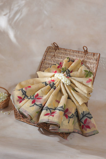 Beige Cotton Jamdani Saree