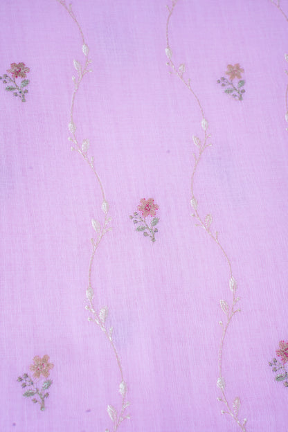 Baby Pink Cotton Saree with Minakari Floral Embroidery