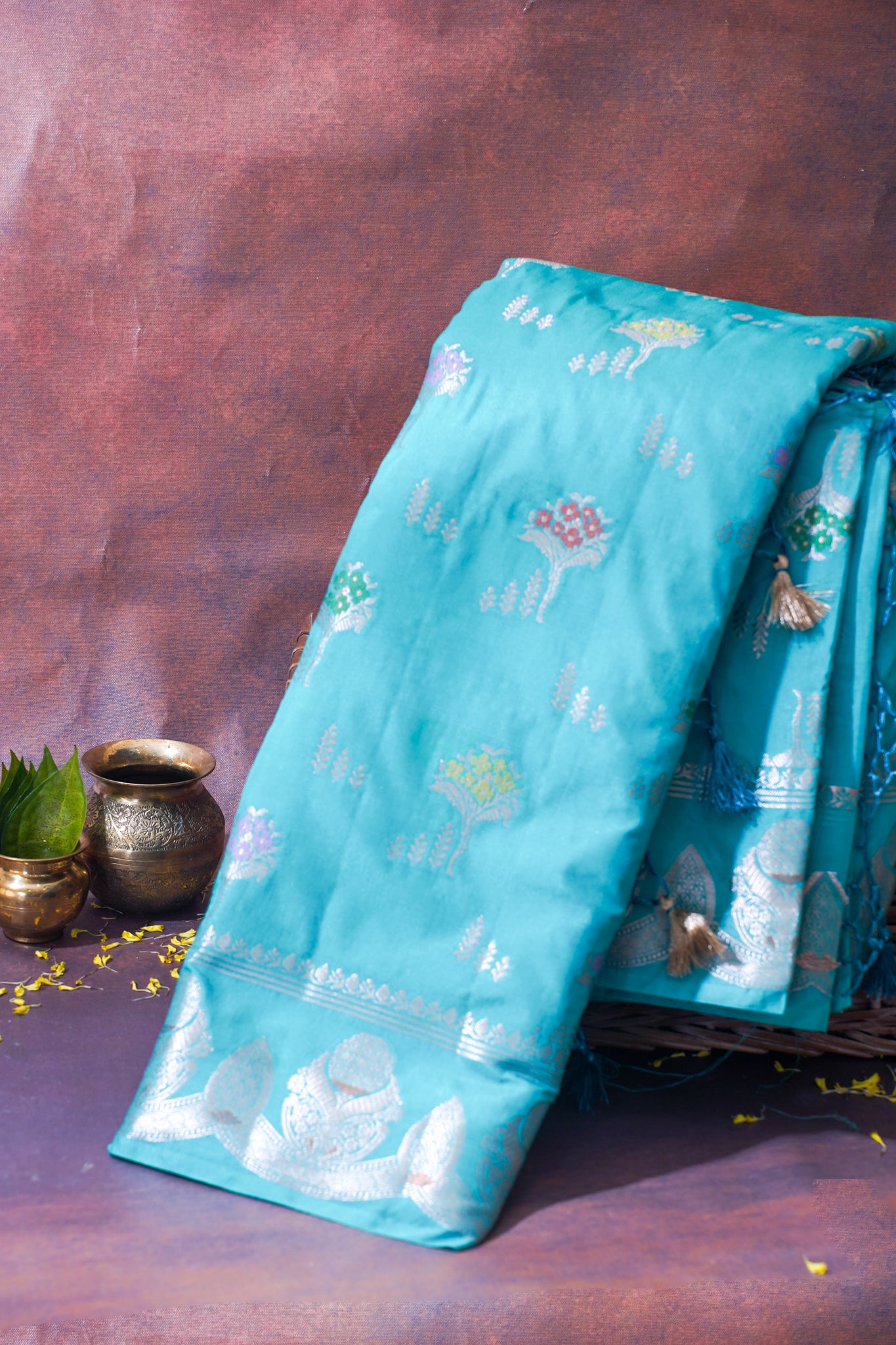 Aqua Blue Warm Silk Banarasi Minakari Buta Saree