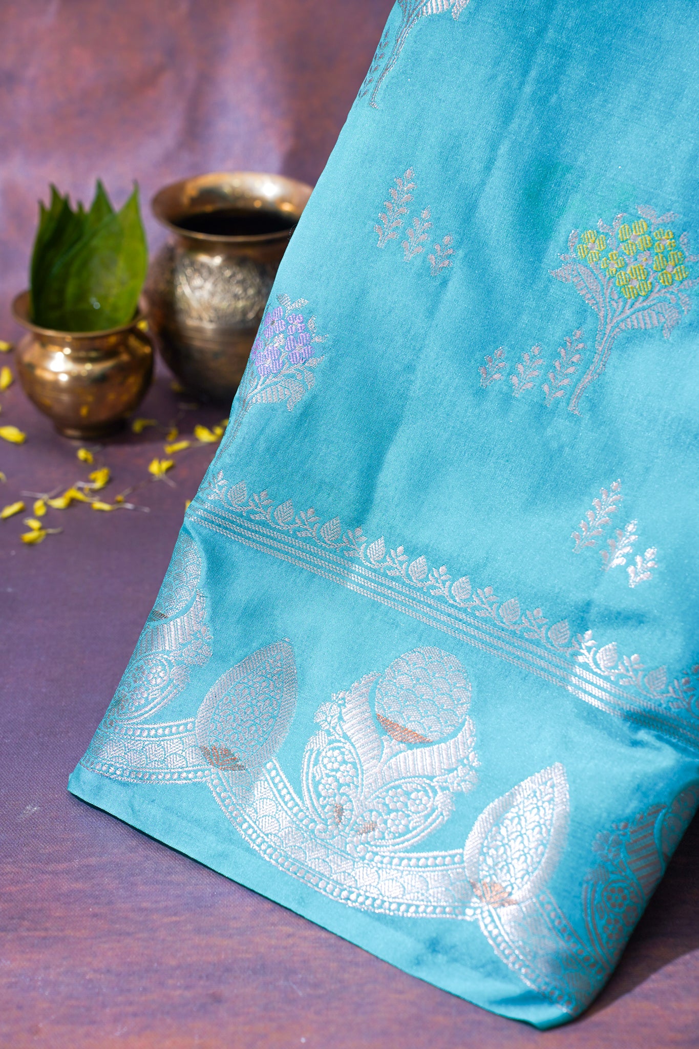 Aqua Blue Warm Silk Banarasi Minakari Buta Saree