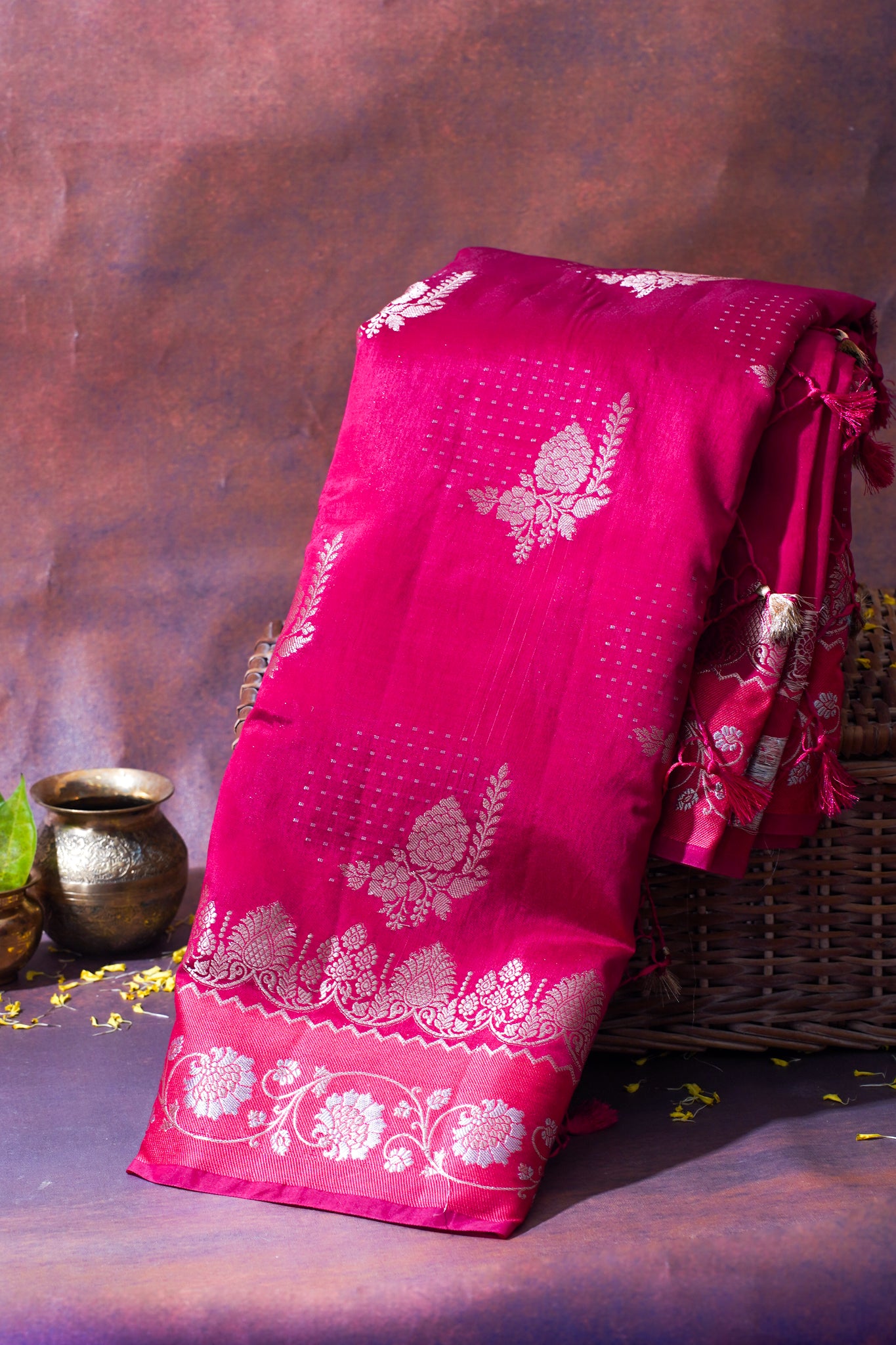 Rani Pink Warm Silk Banarasi Buta Saree