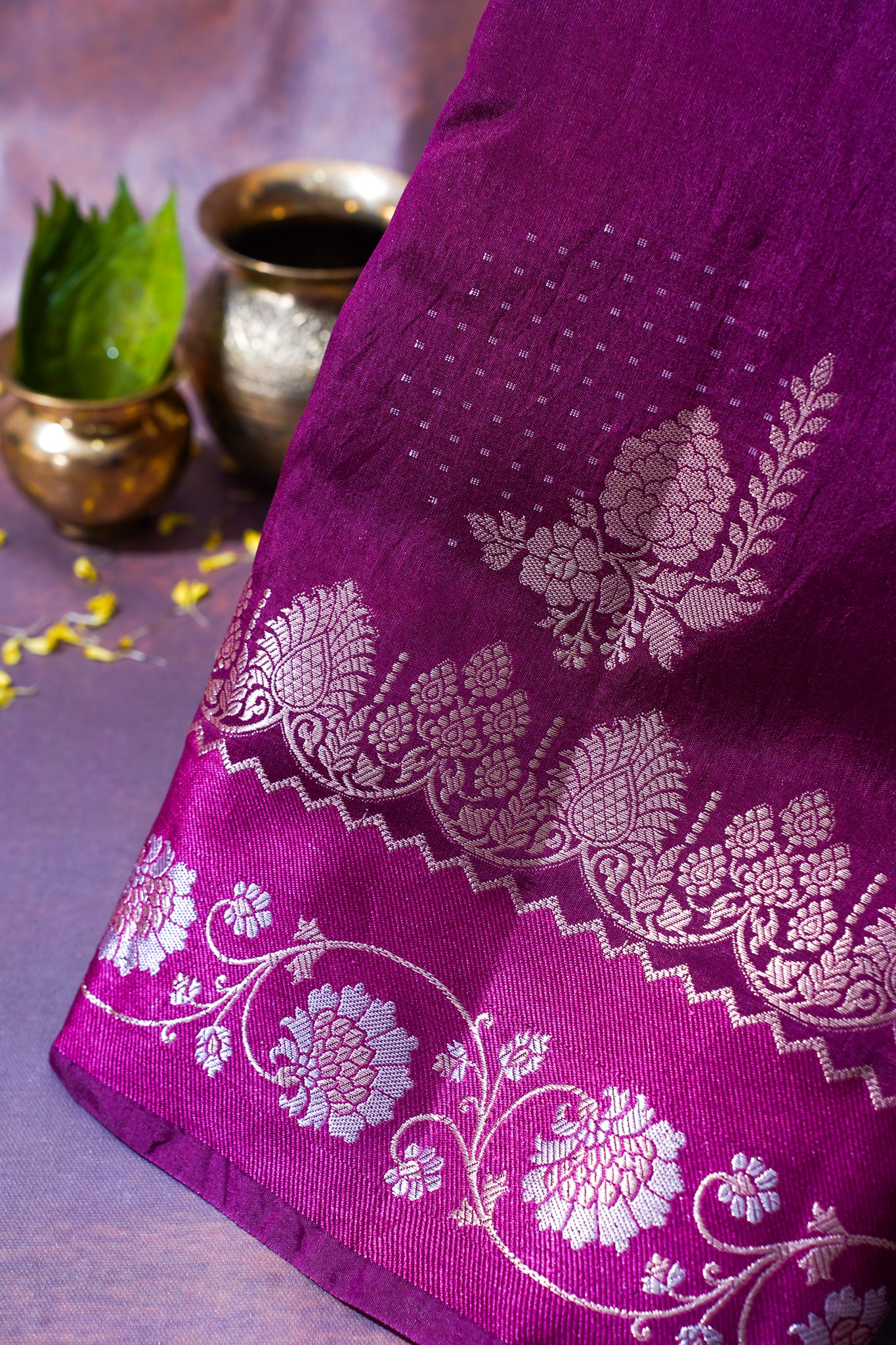 Plum Purple Warm Silk Banarasi Buta Saree