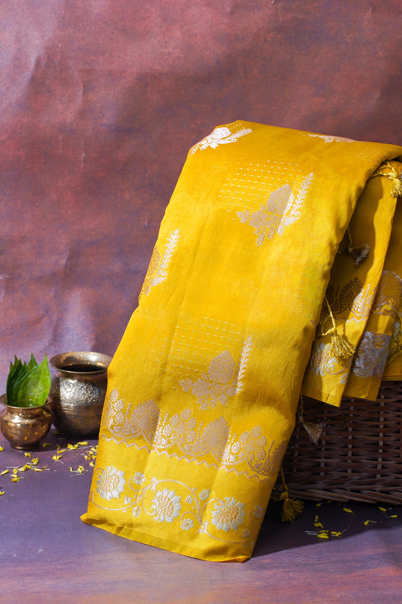 Mustard Yellow Warm Silk Banarasi Buta Saree