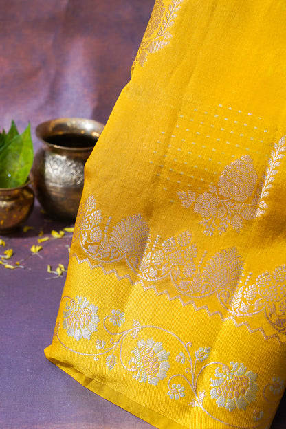 Mustard Yellow Warm Silk Banarasi Buta Saree