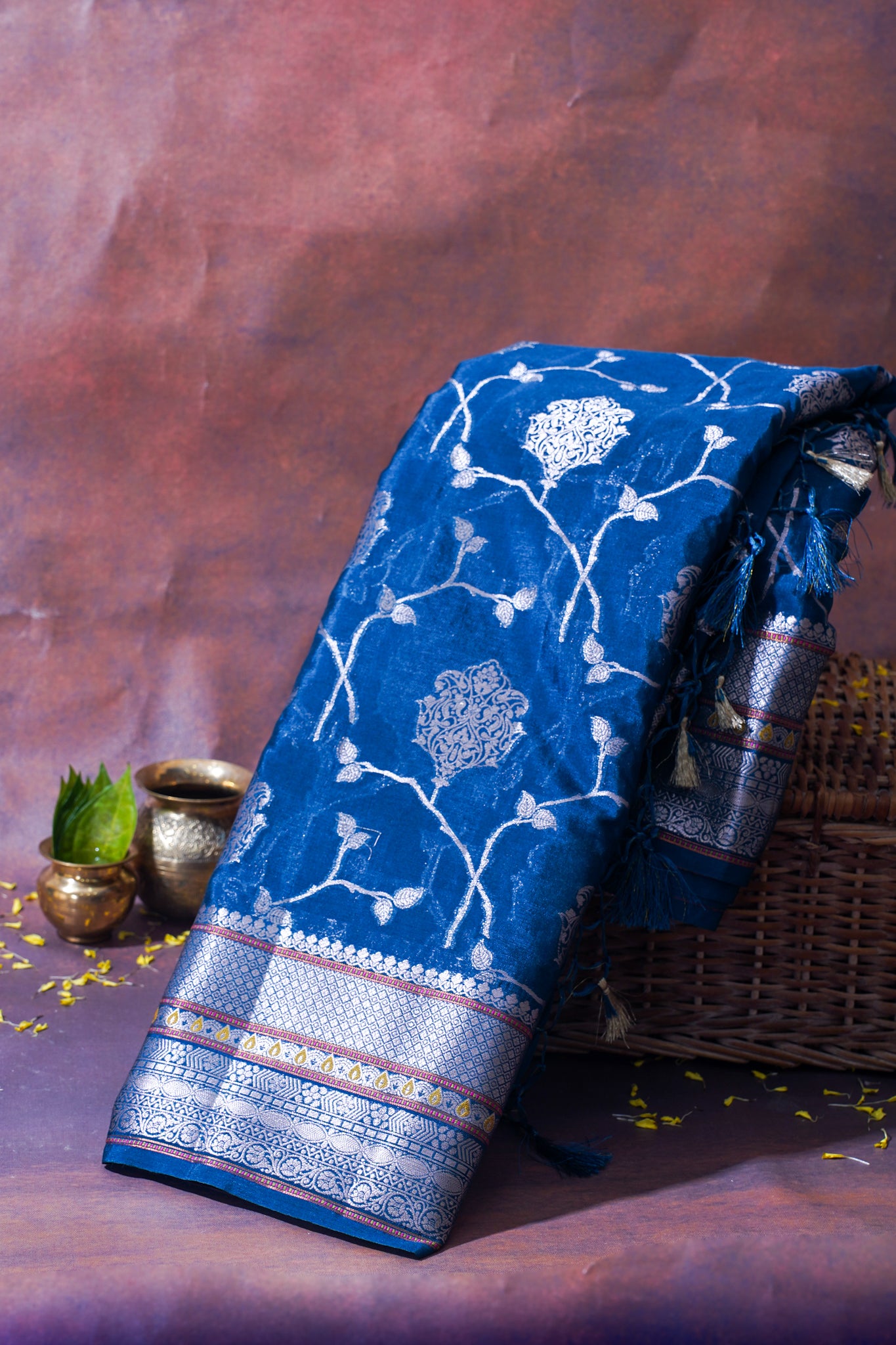 Royal Blue Warm Silk Banarasi Jaal Saree