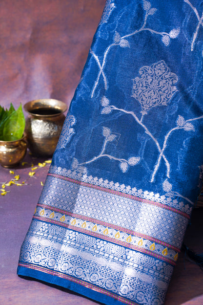 Royal Blue Warm Silk Banarasi Jaal Saree